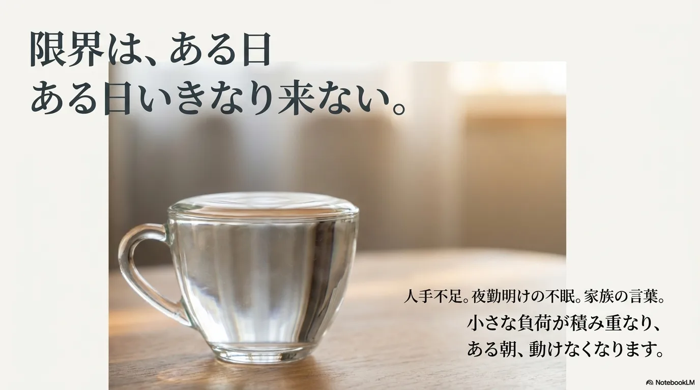 限界はある日いきなり来ないと伝えるスライド
