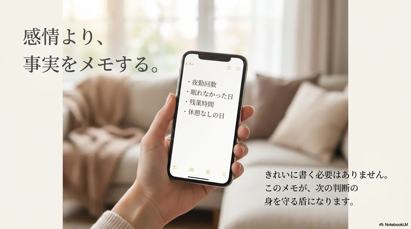 感情より事実をメモすると伝えるスライド